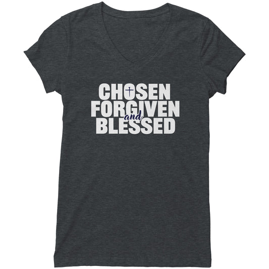 Chosen, Forgiven & Blessed Women's V-Neck Tee